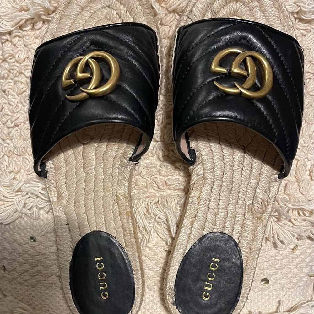 Gucci Black and Gold Women's Slides